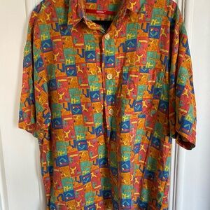 Vintage Men’s Multicolor 100% Cotton Short-Sleeve Button-Up Shirt